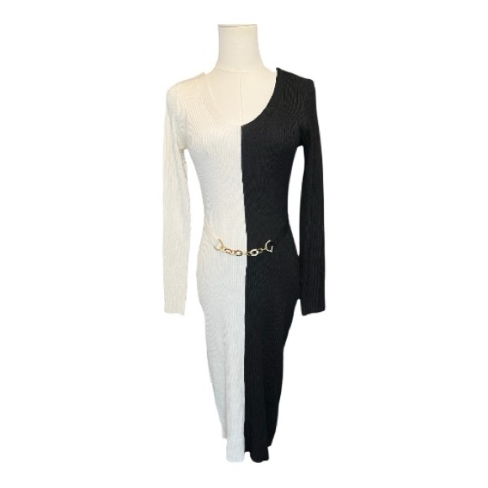 🆕 🖤🤍 NWT ALMOST FAMOUS Black & White Colorblock Ribbed Sweater Dress | Sz Jr M